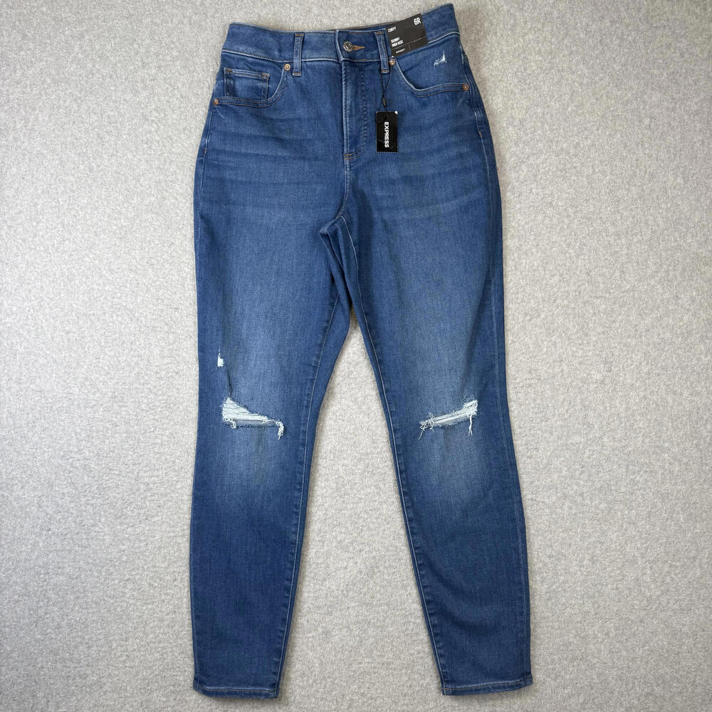 Express supersoft curvy skinny high rise distressed jeans womens size 6R NWT